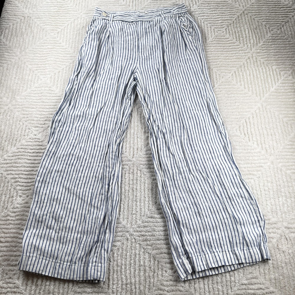 Madewell Harlow Wide Leg Pants Womens 10 Striped Linen Travel Casual Y2K Retro